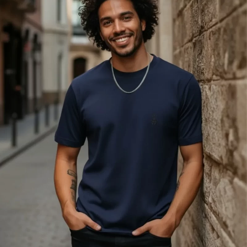 Camiseta de Algodão Premium Masculina Azul Marinho