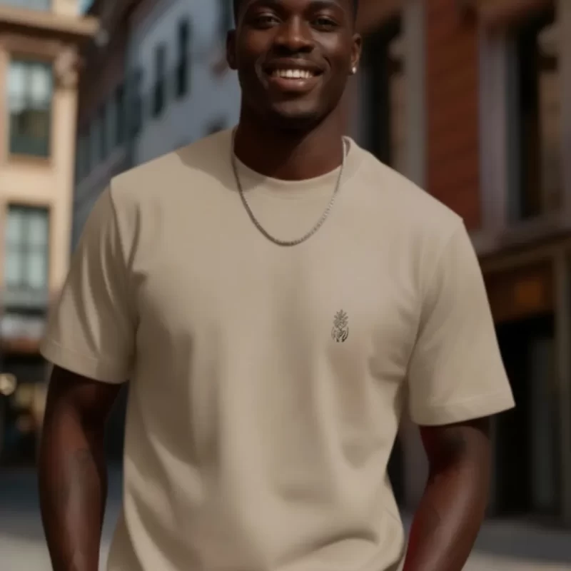 Camiseta de Algodão Premium Masculina Bege Saara